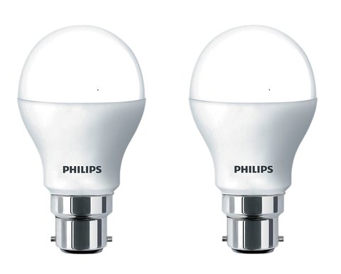 Philips Base B22 9-Watt Round LED Bulb (Pack of 2, Cool Day Light)