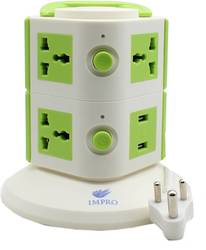 Impro Tower Spike Buster - Green Colour 2 Floor - 2 USB 7 Socket Surge Protector 