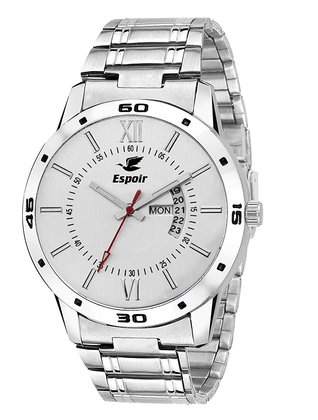 Exclusive Day & Date Display Analog White Dial Stainless Steel Men's Watch