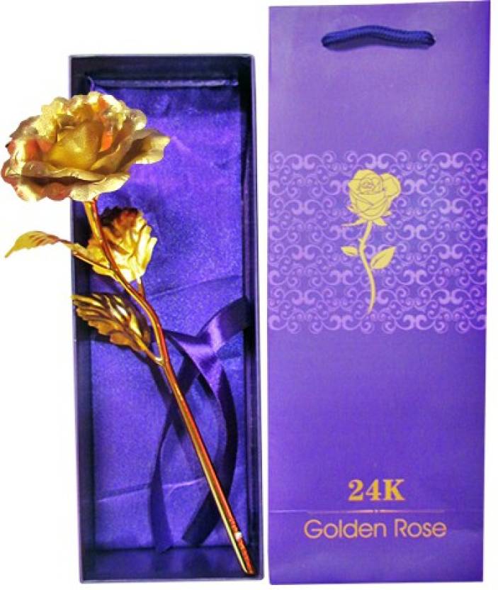 Gold Rose With Gift Box Artificial Flower Gift Set