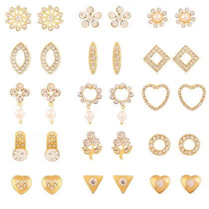 Indian Daily Wear White Crystals Faux Pearls Alloy Metal Combo Of Fifteen Pairs Of Earrings Combo