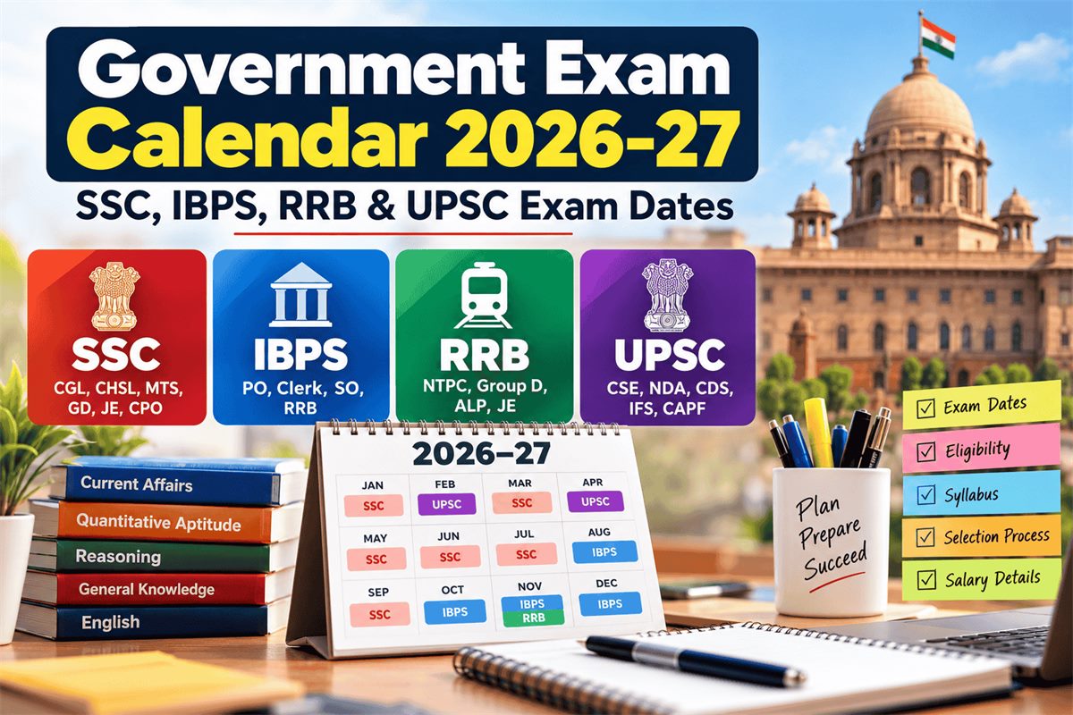 Government Exam Calendar 2026-27 SSC IBPS RRB and UPSC Dates