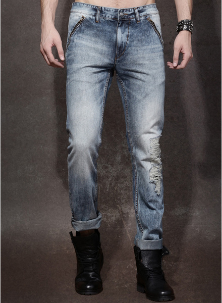 blue washed mid rise regular fit jeans