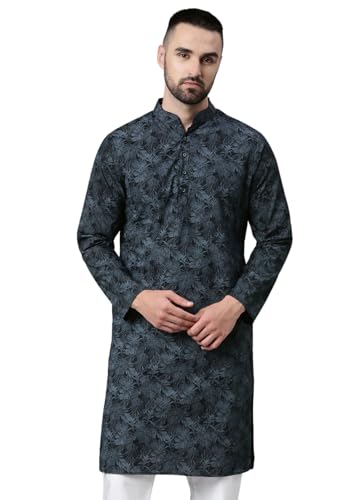 Majestic Man Cotton Mandarin Collar Ethnic Motifs Printed Regular Fit Long Kurta