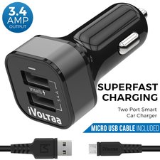 Dual Port Car Charger with Micro USB Cable 
