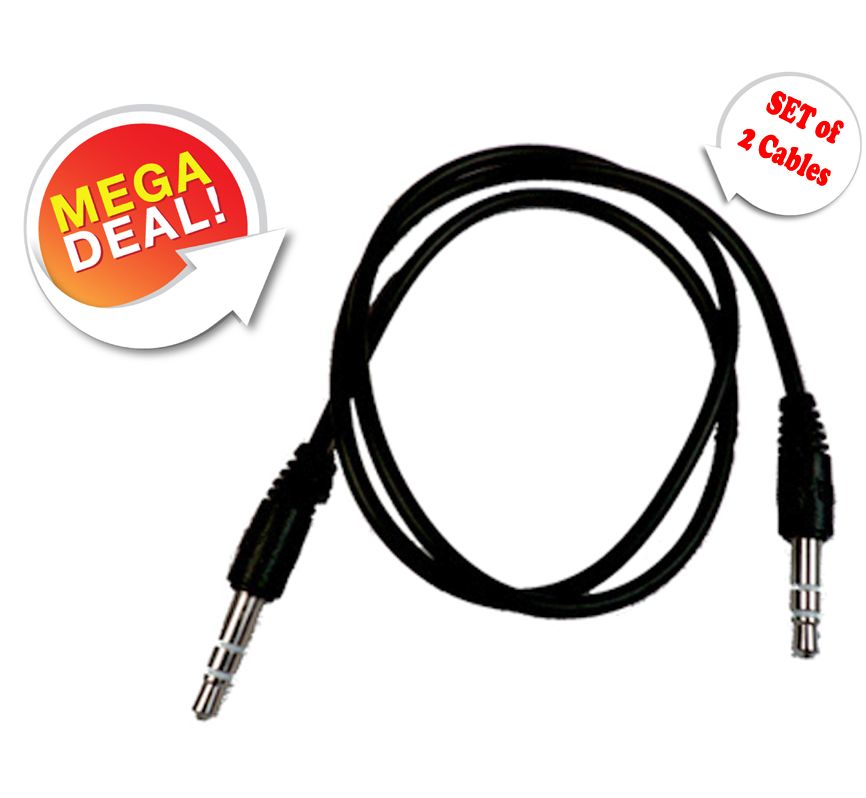 Set of 2 Aux Cable Of 3.5mm Jack To Jack Audio Cable BLACK