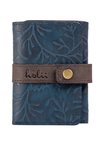 Blue & Brown Embossed RFID Tri-Fold Wallet