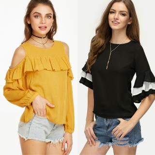 Raabta Mustard Cold and Black and white Bell Sleeve Top