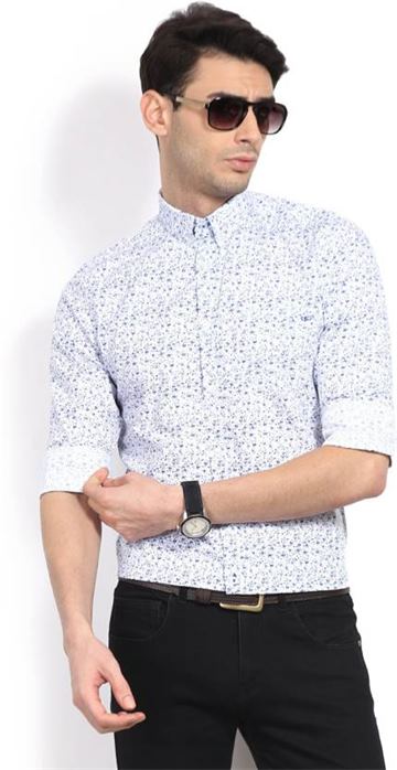 GAS Men's Floral Print Casual White, Blue Shirt