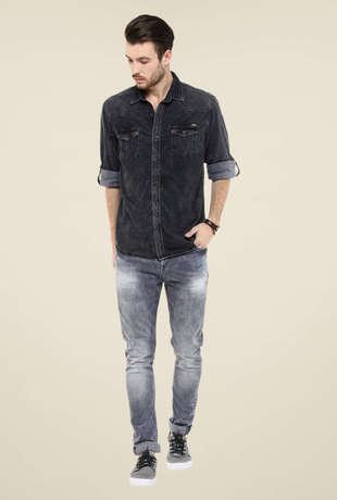 Buy Mufti Black Textured Shirt
