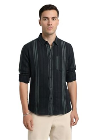 Yellow Dash Mens Casual N Formal Single Pocket Striped Shirt - Flat 85% Off