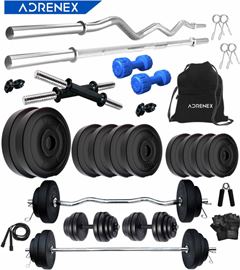 Adrenex 50 kg with 3ft Straight, 3 ft Curl , Dumbbell Rods , PVC Dumbbells & Gym