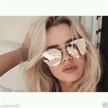 Gold Frame Cat Eye Mirror reflective Large Women Sunglasses