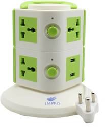 Impro Tower Spike Buster - Green Colour 2 Floor - 2 USB 7 Socket Surge Protector