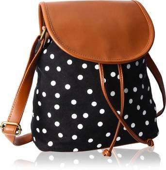 Women Black, Brown PU, Canvas Sling Bag